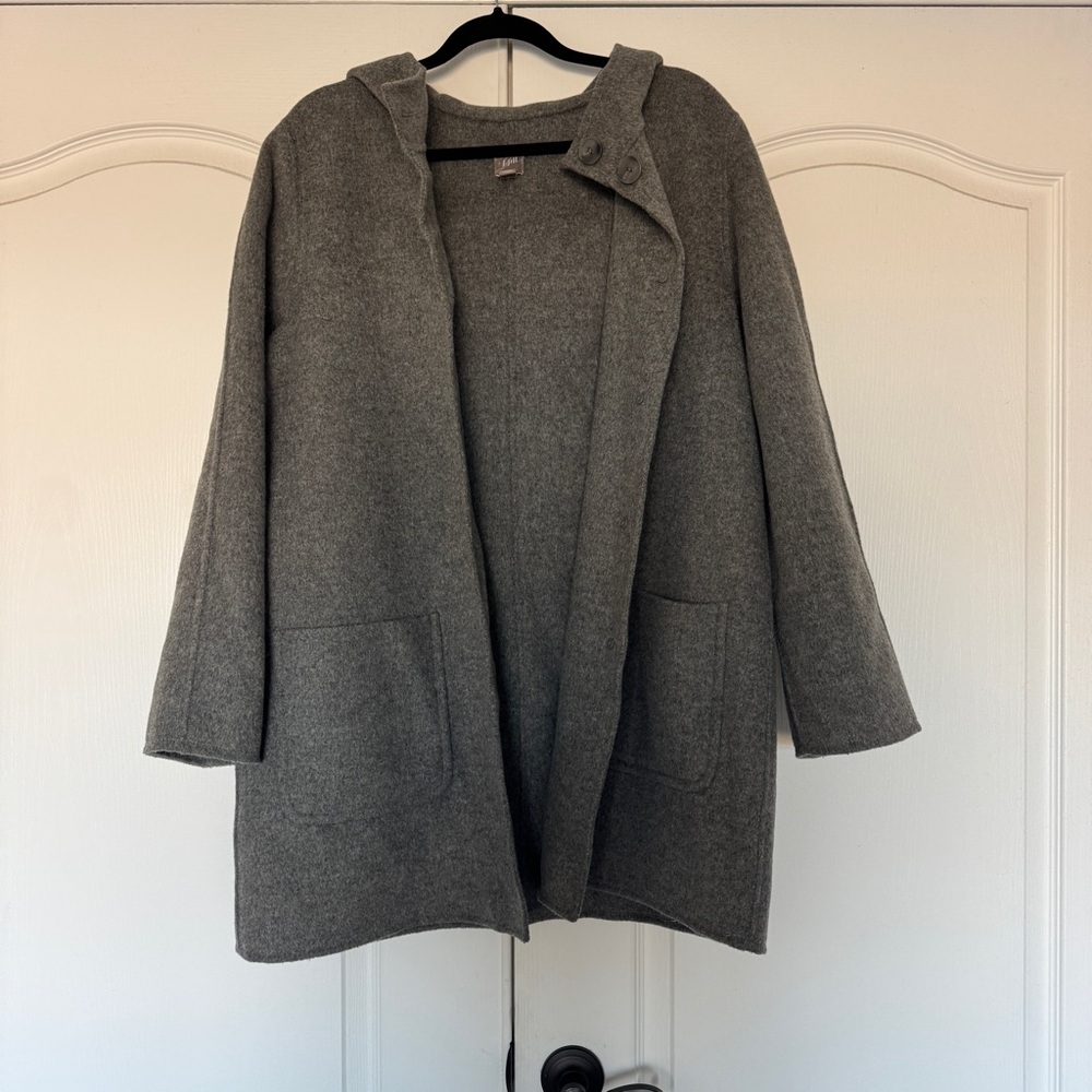 J Jill Gray Wool Angora Blend Hooded Stroller Coat Large - Picture 3 of 7